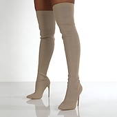 abordables Botas holgadas-Botas de tacón de aguja por encima de la rodilla para mujer con tejido elástico, estilo elegante hasta el muslo para ropa de noche y conjuntos de club.