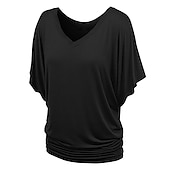 ieftine tricou simplu-tricou de damă plus mărime tricou visiniu îmbrăcăminte de stradă ocazional preppy mânecă liliac cu mânecă cu jumătate de mânecă obișnuit topuri obișnuite cu gât în v ieșiri zilnic în weekend negru