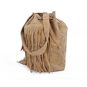 economico Borse a Tracolla-Borsa a secchiello con frange in pelle scamosciata da donna – borsa a tracolla con coulisse in stile boho per festival musicali, uscite informali e gite del fine settimana