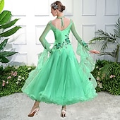 preiswerte Wettbewerbsbekleidung-Für den Ballsaal Kleid Stickerei Applikationen Kombination Damen Leistung Ausbildung Langarm Spandex Organza Polyester