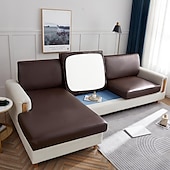 abordables Funda de sofá-Funda de cojín elástica de piel sintética para sofá, color burdeos, 100 % impermeable, para silla, protector de muebles, funda de sofá con base elástica, lavable