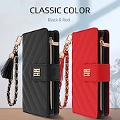 cheap iPhone Cases-Phone Case For iPhone 15 Pro Max Plus iPhone 14 13 12 Pro Max Plus Wallet Case Zipper with Wrist Strap Card Slot Genuine Leather