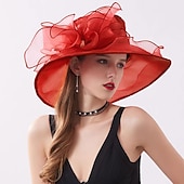 ieftine pălării de petrecere-Căciuli accesorii pentru cap pălărie din tull pălărie de paie pălărie de soare nuntă în aer liber Ziua îndrăgostiților cursă de cai modă vintage cu fundiță și flori pentru cap rochie pentru a