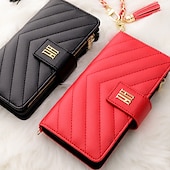 cheap iPhone Cases-Phone Case For iPhone 15 Pro Max Plus iPhone 14 13 12 Pro Max Plus Wallet Case Zipper with Wrist Strap Card Slot Genuine Leather