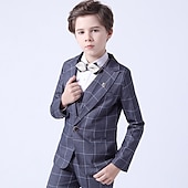 billiga Pojkes formella kostym-3 delar Ringbärarkostym Pojkar Barn Småbarn Kostym Formell kostym Kostym och blazer Byxset Formellt set Fest Speciellt Tillfälle Vintage Mode Formell Rutig Rosett Rubinrött Blå Grå Bomull
