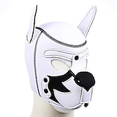 cheap Costumes-Full Face Mask Dog Puppy Hood White Helmet Removable Mouth Cosplay Costume Party Props (white)