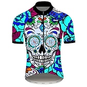 voordelige Heren shirts-Voor heren Wielrenshirt Doodskoppen Met Patroon Suiker schedel Korte mouw Fietsen Shirt Kleding Bovenlichaam met 3 achterzakken Bergracen Wegwielrennen Fietsen Sneldrogend Ultra-Violetbestendig