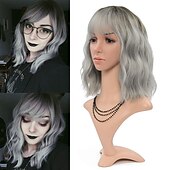 baratos Perucas de festa-Peruca Curta Loiro com Mechas Rosas Perucas com Franja Peruca Bob Cacheada e Ondulada Sintética com Comprimento até os Ombros para Meninas Fantasias de Halloween e Festas de Cosplay