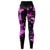 abordables Leggings y mallas de yoga-Mujer Pantalones de yoga Levantamiento de tope Control de barriga Alta cintura Entrenamiento de gimnasio Corriendo Aptitud física Calzas Cortas Mariposa Amarillo Rojo Azul Otoño Invierno Deportes