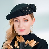 tanie czapki imprezowe-Czapki 100% wełna Beret Kapelusz bucket Specjalne okazje Impreza / Wieczór Kentucky Derby koktajl Królewski Astcot Moda Elegancja Z Kokarda Ćwiek Winieta Nakrycia Głowy