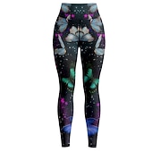 abordables Leggings y mallas de yoga-Mujer Pantalones de yoga Levantamiento de tope Control de barriga Alta cintura Entrenamiento de gimnasio Corriendo Aptitud física Calzas Cortas Mariposa Azul Marino Oscuro Morado Otoño Invierno