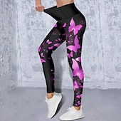 abordables Leggings y mallas de yoga-Mujer Pantalones de yoga Levantamiento de tope Control de barriga Alta cintura Entrenamiento de gimnasio Corriendo Aptitud física Calzas Cortas Mariposa Amarillo Rojo Azul Otoño Invierno Deportes