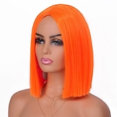 halpa Karnevaaliperuukit-oranssit peruukit naisille lyhyet oranssit bob-peruukit naisille synteettiset keskijakoiset lämmönkestävät cosplay custume treffit juhliin bob peruukki (12 tuumaa)