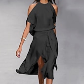 abordables Robes de Diplôme-Robe trapèze femme robe mi-longue blanc noir gris sans manches couleur pure fendu printemps été épaule froide personnalisé élégant élégant ample 2023 s m l xl xxl