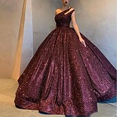 preiswerte Hochzeiten &amp; Feste-Ballkleid Glanz Sexy Quinceanera Formeller Abend Kleid Ein-Schulter Ärmellos Boden-Länge Pailletten mit Plissee Paillette 2022