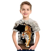 abordables Animales 3D para Niño-Niños Chico Camiseta Manga Corta Bleu Ciel Azul cielo Azul marinero Impresión 3D Dinosaurio Animal Escuela Diario Interior Básico Fresco 3-12 años / Verano