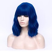 abordables Perruques Synthétiques Sans Bonnet-perruque synthétique ondulée bob perruque courte rose cheveux synthétiques femme cosplay party mode bleu violet orange