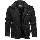 baratos Jaquetas Cargo-Homens Casaco de inverno Blusão Jaqueta Tática Diário Com Cordão Outono &amp; inverno Cor Sólida Básico Com Capuz Grossa Padrão Algodão Ajuste Largo Preto Verde Tropa Cáqui Casaco