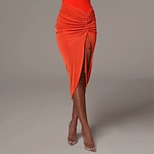 Недорогие Латинские юбки-Латино Юбки Чистый цвет Жен. Выступление На каждый день Завышенная талия Полиэстер