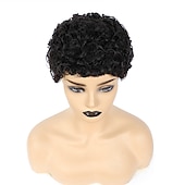 voordelige Kaploze pruiken van echt haar-Echt haar Pruik Kort Afro krullend Pixie-kapsel Natuur Zwart Dames Feest Modieus Zonder kap Braziliaans haar Dames Zwart Vakantie Feest / Uitgaan Dagelijks