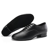 baratos Sapatos de Dança para Homem-sapatos de dança de salão masculinos em couro envernizado preto – design com cadarço e sola de camurça para um desempenho suave