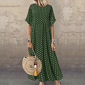 abordables Vestido a Rayas y Geométrico-vestido casual de mujer vestido swing vestido de lunares vestido largo vestido maxi verde azul amarillo manga corta estampado de lunares primavera verano cuello redondo básico diario fin de semana
