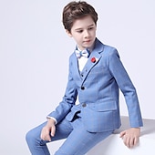 cheap Boy&#039;s Formal Suit-3 Pieces Ring Bearer Suit Boys Kids Suit Formal Suit Suit &amp; Blazer Formal Set Tank &amp; Pants Party Special Occasion Basic Gentle Plaid Black Light Blue Cotton