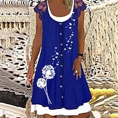 abordables Robe noire-Mini robe Femme Robe Droite Manche Courte Printemps Eté - basique Casual Moderne Dentelle faux deux pièces Floral Col Ras du Cou 2023 Noir bleu marine Gris S M L XL XXL XXXL