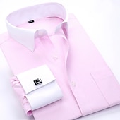 cheap Men&#039;s Dress Shirts-Men&#039;s Shirt Dress Shirt French Cuff Shirt Blue Yellow Pink Purple Long Sleeve Collar Wedding Business Smart Casual Clothing Apparel