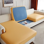 abordables Funda de sofá-Funda de cojín elástica de piel sintética para sofá, color burdeos, 100 % impermeable, para silla, protector de muebles, funda de sofá con base elástica, lavable