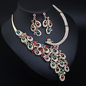 abordables Parures de Bijoux-ensembles de bijoux de mariée 1 ensemble cristal strass alliage 1 collier boucles d&#039;oreilles femmes déclaration coloré mignon fantaisie paon irrégulier ensemble de bijoux pour robe de mariée de fête