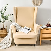 abordables Cubierta de sillón y silla sin brazo-Funda elástica de color sólido para sillón orejero, funda de licra, funda para sillón orejero, funda de color burdeos y rojo con parte inferior elástica para decoración de sala de estar y dormitorio