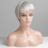 abordables Pelucas naturales de malla-Mezcla de cabello humano Peluca Corta Recto Corte Pixie Peinados cortos 2020 Corte Recto Corto Parte lateral Hecho a Máquina Mujer Negro natural # 1B castaño medio Rubio fresa / Rubio Claro 8 pulgadas