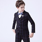 cheap Boy&#039;s Formal Suit-3 Pieces Ring Bearer Suit Boys Kids Suit Formal Suit Suit &amp; Blazer Formal Set Tank &amp; Pants Party Special Occasion Basic Gentle Plaid Black Light Blue Cotton