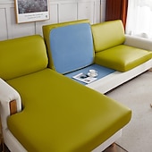 abordables Funda de sofá-Funda de cojín elástica de piel sintética para sofá, color burdeos, 100 % impermeable, para silla, protector de muebles, funda de sofá con base elástica, lavable