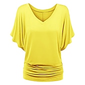 ieftine tricou simplu-tricou de damă plus mărime tricou visiniu îmbrăcăminte de stradă ocazional preppy mânecă liliac cu mânecă cu jumătate de mânecă obișnuit topuri obișnuite cu gât în v ieșiri zilnic în weekend negru