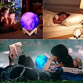 Недорогие Лампа для проектора и лазерный проектор-3D-лампа Galaxy Moon 5,9-дюймовое освещение Galaxy Moon ночник с 16 светодиодами сенсорного цвета&amp;amp; Пульт дистанционного управления с деревянной подставкой, уникальный подарок на Рождество, день