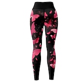 abordables Leggings y mallas de yoga-Mujer Pantalones de yoga Levantamiento de tope Control de barriga Alta cintura Entrenamiento de gimnasio Corriendo Aptitud física Calzas Cortas Mariposa Amarillo Rojo Azul Otoño Invierno Deportes