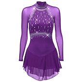 cheap Figure Skating Dresses-Figure Skating Dress Women's Girls' Ice Skating Dress Purple Dark Purple Black Mesh Spandex High Elasticity Competition Skating Wear Anatomic Design Quick Dry Handmade Classic Crystal / Rhinestone