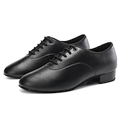 baratos Sapatos de Dança para Homem-sapatos de dança de salão masculinos em couro envernizado preto – design com cadarço e sola de camurça para um desempenho suave