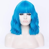 abordables Perruques Synthétiques Sans Bonnet-perruque synthétique ondulée bob perruque courte rose cheveux synthétiques femme cosplay party mode bleu violet orange