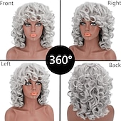 cheap Black &amp; African Wigs-Curly Wigs for Black Women 14&#039;&#039; Short Silver Grey Wavy Bob Hair Wig with Bangs Natural Heat Resistant Synthetic Wigs