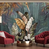 cheap Wallpaper-Mural Wallpaper Wall Sticker Covering Print Peel and Stick Removable Tropical Palm Leaf Canvas Home Décor