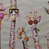 billiga Djurmålningar-plantskola oljemålning handgjord handmålad väggkonst tecknad färgrik giraff djur heminredning dekor rullad duk ingen ram osträckt