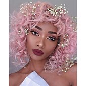 cheap Black &amp; African Wigs-Curly Wigs for Black Women 14&#039;&#039; Short Silver Grey Wavy Bob Hair Wig with Bangs Natural Heat Resistant Synthetic Wigs
