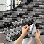 voordelige Tegelstickers-15x30cm 6 stks tegels muurstickers tegel verf backsplash verwijderbare waterdichte zelfklevende stickers woondecoratie woonkamer keuken badkamer decor (zwart, zelfklevende decoratieve muursticker