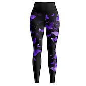 abordables Leggings y mallas de yoga-Mujer Pantalones de yoga Levantamiento de tope Control de barriga Alta cintura Entrenamiento de gimnasio Corriendo Aptitud física Calzas Cortas Mariposa Amarillo Rojo Azul Otoño Invierno Deportes