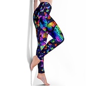 abordables Leggings y mallas de yoga-Mujer Pantalones de yoga Levantamiento de tope Control de barriga Alta cintura Entrenamiento de gimnasio Corriendo Aptitud física Calzas Cortas Mariposa Azul Marino Oscuro Morado Otoño Invierno