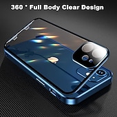 お買い得  iPhone用ケース-iPhone 16、iPhone 15 Pro Max Plus、iPhone 13、12、11 Pro Max Mini用マグネティック吸着フルボディ保護両面アンチピープソリッドカラー強化ガラス金属ケース