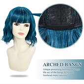 ieftine Peruci Sintetice Trendy-peruci albastre pentru femei perucă ondulată cu cap ondulat cu breton perucă mov cu gradient natural păr sintetic lungimea umărului perucă păr scurt creț 8 inch (aproximativ 20 cm) peruci pentru